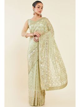 Soch - Women Green Georgette Embellished/Sequined Saree with Unstitched Blouse