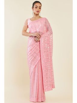Soch - Women Pink Georgette Embellished/Sequined Saree with Unstitched Blouse