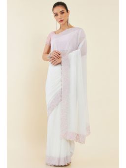 Soch - Women White Georgette Embellished/Sequined Saree with Unstitched Blouse