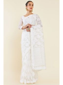 Soch - Women White Organza Woven Saree with Unstitched Blouse