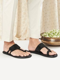 SKO - Black Indy Crystal Kolhapuri Slippers
