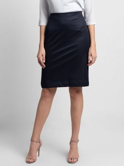 Powersutra - Navy Blue Poly Cotton Straight Skirt