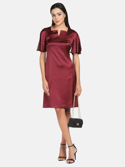 Powersutra - Wine A-Line Satin Dress