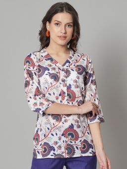 Powersutra - V Neck Printed Top - Multicolour