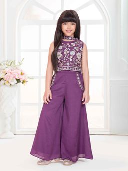 Tiny Kingdom - Sleeveless Embroidered Top & Palazzo with Dupatta - Purple