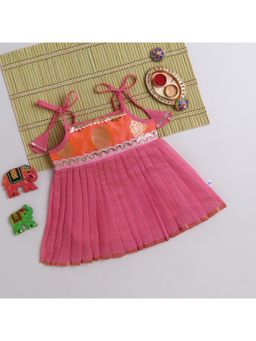 Many Frocks - Sleeveless Lace Embellished Knee Length Ethnic Dress - Multi-Color