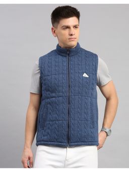 Monte Carlo - Men Blue Wool Blend High Neck Winter Jacket