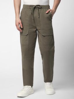 R&B - Solid Regular Men Olive Cargo Pant