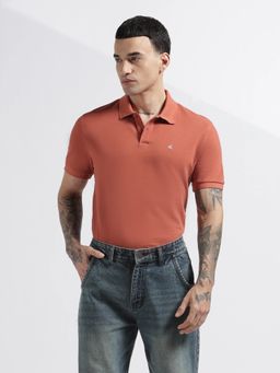 Calvin Klein - Men Solid Regular Fit Cotton Rust Polo T-Shirt