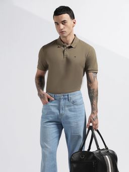 Calvin Klein - Men Solid Regular Fit Cotton Olive Polo T-Shirt