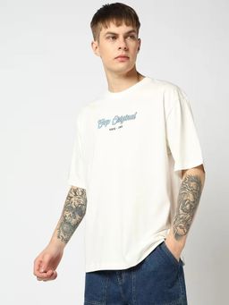 GAP - Men's Logo Print Crew Neck Half Sleeves Off White T-Shirt