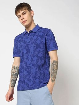 GAP - Men's Floral Print Half Sleeves Blue Polo T-shirt