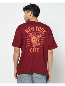 GAP - Men's Graphic Print Crew Neck Half Sleeves Maroon T-Shirt