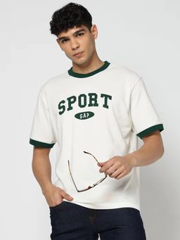 GAP - Men's Letter Print Half Sleeves Crew Neck Off White T-Shirt