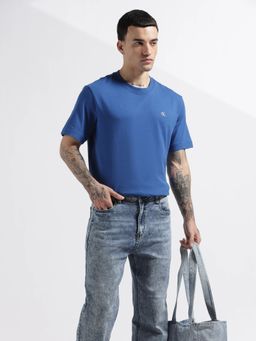 Calvin Klein - Men Solid Relaxed Fit Cotton Blue T-Shirt