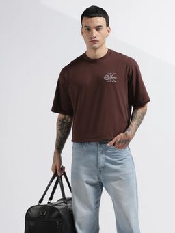 Calvin Klein - Embroidered Logo Relaxed Fit Cotton Brown T-Shirt