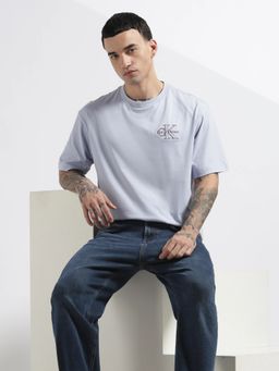 Calvin Klein - Men Embroidered Logo Relaxed Fit Cotton Blue T-Shirt