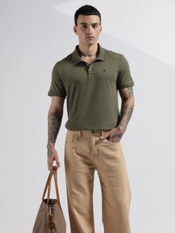 Calvin Klein - Solid Regular Fit Cotton Olive Polo T-Shirt