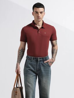 Calvin Klein - Solid Regular Fit Cotton Rust Polo T-Shirt