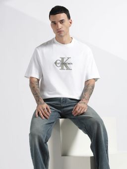 Calvin Klein - Embroidered Logo Relaxed Fit Cotton White T-Shirt