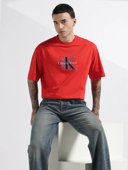 Calvin Klein - Embroidered Logo Relaxed Fit Cotton Red T-Shirt