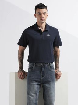Calvin Klein - Solid Relaxed Fit Cotton Navy Blue Polo T-Shirt