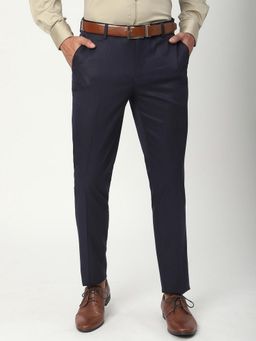 R&B - Solid Slim Men Navy Blue Formal Pant