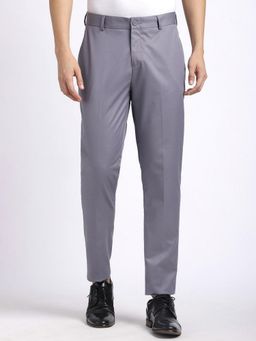 R&B - Solid Regular Men Grey Formal Pant