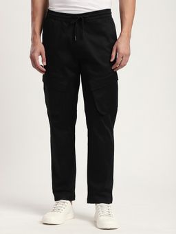 R&B - Solid Regular Men Black Cargo Pant