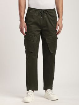 R&B - Solid Regular Men Olive Cargo Pant