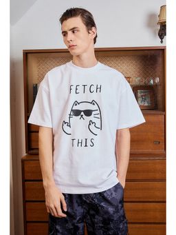 Bonkers Corner - Sassy Cat Oversized Men's White T-Shirt