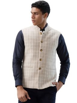 ColorPlus - Men Off White Polyester Mandarin Neck Winter Jacket