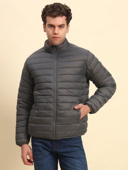 Cantabil - Men Grey Nylon High Neck Winter Jacket