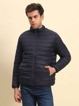 Cantabil - Men Navy Blue Nylon High Neck Winter Jacket