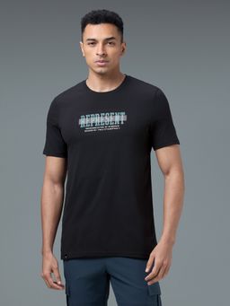 Technosport - Men Printed Slim Fit Crew Neck Sports Black T-Shirt