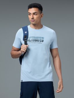 Technosport - Men's Printed Slim Fit Crew Neck Sports Blue T-Shirt