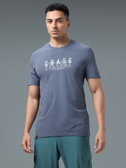 Technosport - Men Printed Slim Fit Crew Neck Sports Blue T-Shirt