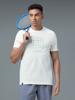 Technosport - Men Printed Slim Fit Crew Neck Sports White T-Shirt