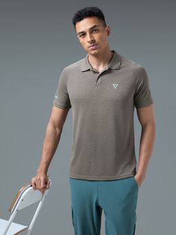 Technosport - Men Melange Slim Fit Sports Olive Polo T-Shirt
