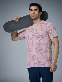 Technosport - Men Jacquard Slim Fit Crew Neck Sports Pink T-Shirt