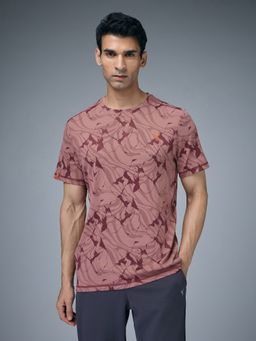 Technosport - Men Jacquard Slim Fit Crew Neck Sports Peach T-Shirt