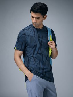 Technosport - Men Jacquard Slim Fit Crew Neck Sports Navy Blue T-Shirt