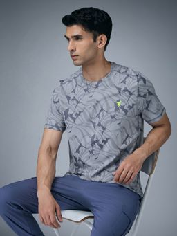 Technosport - Men Jacquard Slim Fit Crew Neck Sports Blue T-Shirt