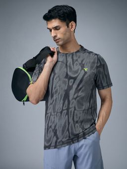 Technosport - Men Jacquard Slim Fit Crew Neck Sports Grey T-Shirt