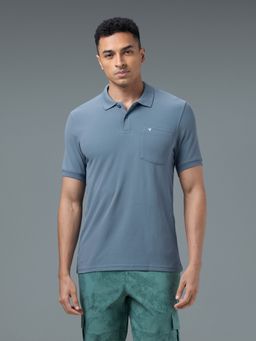 Technosport - Men Solid Slim Fit Sports Blue Polo T-Shirt