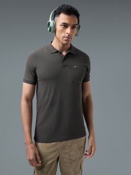 Technosport - Men Solid Slim Fit Sports Olive Polo T-Shirt