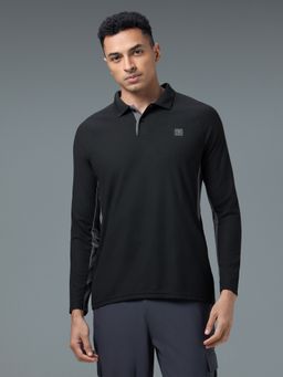 Technosport - Men Colorblock Slim Fit Black Polo T-Shirt