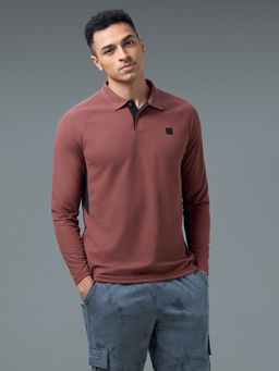 Technosport - Men Colorblock Slim Fit Rust Polo T-Shirt