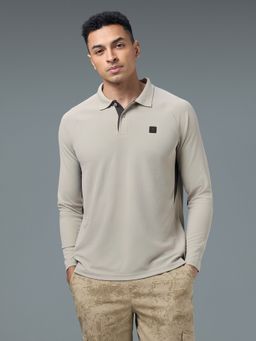Technosport - Men Colorblock Slim Fit Beige Polo T-Shirt