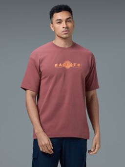 Technosport - Men Crew Neck Typography Printed Active Out Rust T-Shirt